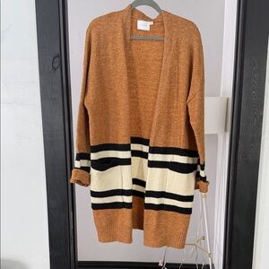 Women’s Oversized Lush Color Block Long Open Cardigan, S (but fits to XL)